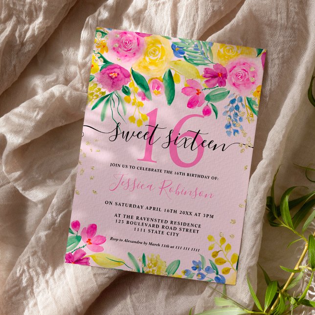 Rosa gelbe, leuchtend blumengoldene Schrift Sweet  Einladung (Von Creator hochgeladen)