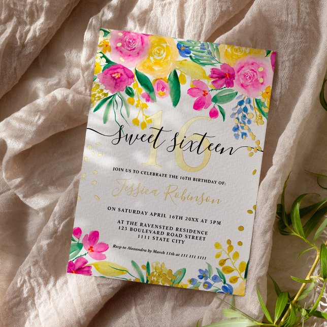 Rosa gelbe, leuchtend blumengoldene Schrift Sweet  Folieneinladung (Von Creator hochgeladen)