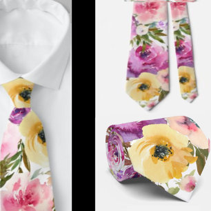 Rosa Gelbe Lila Frühlingsblumen Bläserneck Tie Krawatte