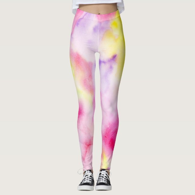 Rosa Gelbe Lila Gefärbte Krawatte Frieden Leggings (Vorderseite)
