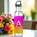 Rosa Gelbe Mongram-Regenbogenhalbmesser Edelstahlflasche<br><div class="desc">Rosa Gelbe Flasche mit glänzendem Wasser mit rosa,  gelb,  grünem Glitzer und Option zum Hinzufügen von Namen,  Monogramm. Mehr Produkte mit diesem Design sind in der folgenden Kollektion zu finden.</div>