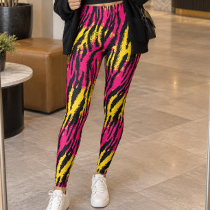Rosa gelbe Neon-Tigerstreifen Leggings