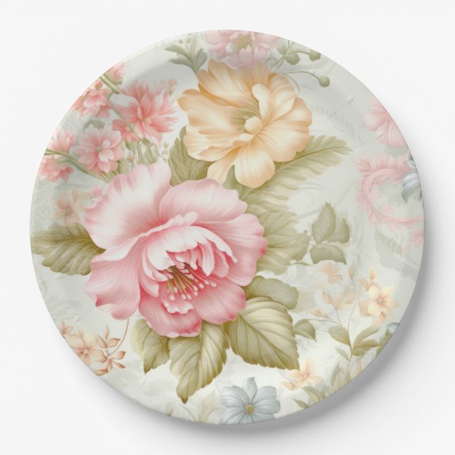 Rosa gelbe Papierplatte Pappteller (Vorderseite)