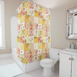 Rosa gelbe Patchwork-Decke im rustikalen Blumen-Re Duschvorhang