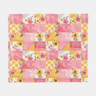 Rosa gelbe Patchwork-Quiltdecke im Gingham Cottage Fleecedecke