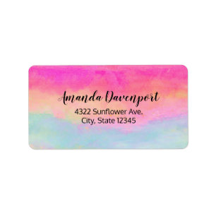 Rosa Gelbe Regenbogen Abstrakte Streifen Adressaufkleber