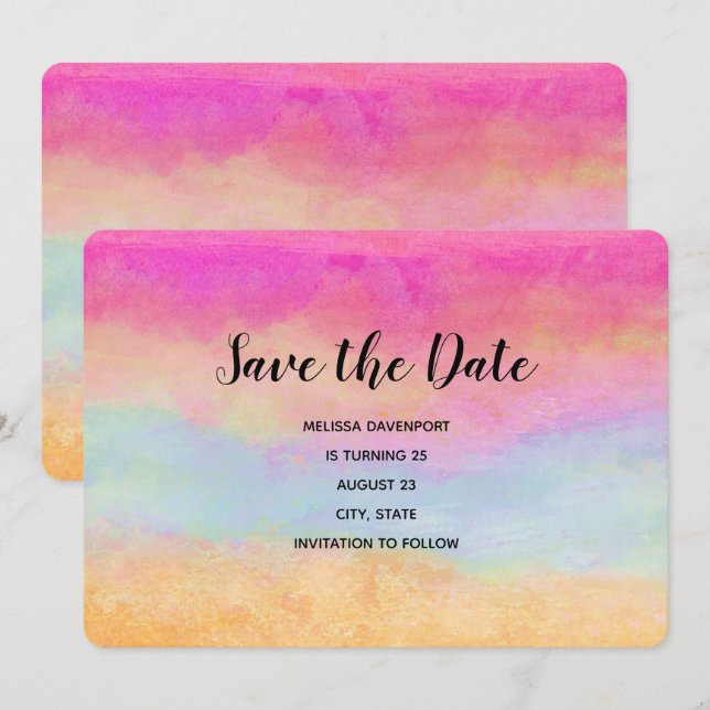 Rosa Gelbe Regenbogen Abstrakte Streifen Geburtsta Save The Date (Vorne/Hinten)