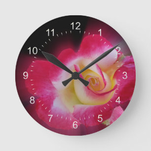 rosa gelbe Rose Runde Wanduhr