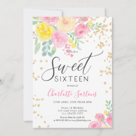 Rosa Gelbe Rosen Blütengold-Schrift, süß 16 Einladung