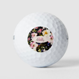 Rosa-gelbe Rosen in Aquarellfarbe auf schwarz, Mon Golfball