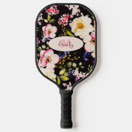 Rosa-gelbe Rosen in Aquarellfarbe auf schwarz, Mon Pickleball Schläger