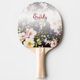 Rosa-gelbe Rosen in Aquarellfarbe auf schwarz, Mon Tischtennis Schläger