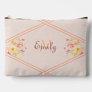 Rosa Gelbe Rosen, Linien, Monogramm Zubehörtasche