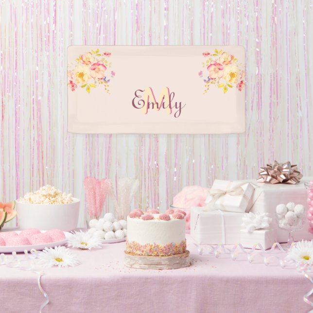 Rosa Gelbe Rosen, Monogramm Banner (Party)