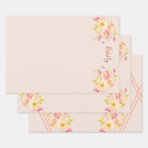 Rosa Gelbe Rosen, Monogramm Geschenkpapier Set