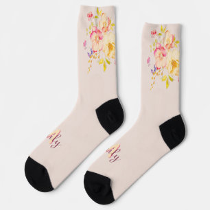 Rosa Gelbe Rosen, Monogramm Socken
