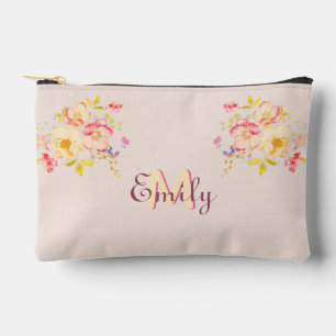 Rosa Gelbe Rosen, Monogramm Zubehörtasche