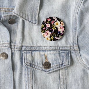 Rosa gelbe Rosen, schwarzer Hintergrund Button