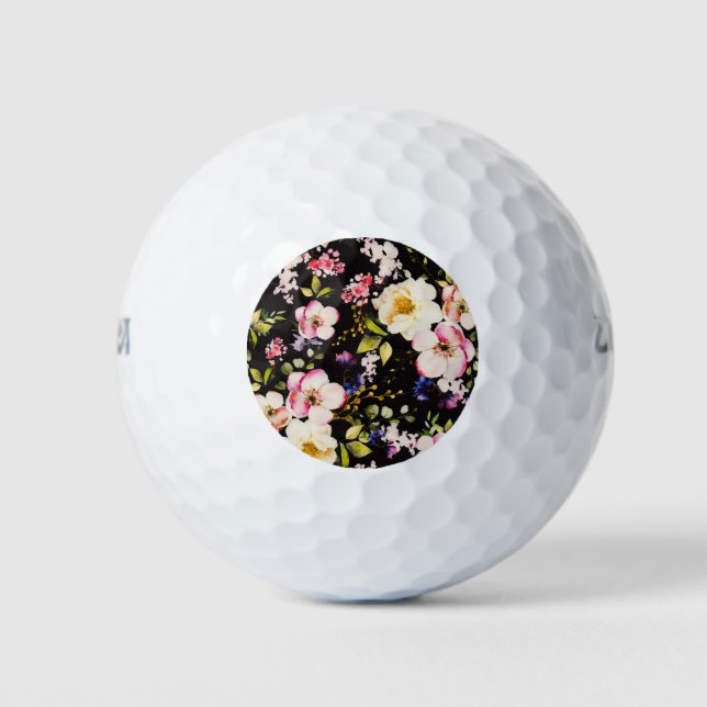 Rosa gelbe Rosen, schwarzer Hintergrund Golfball (Vorderseite)