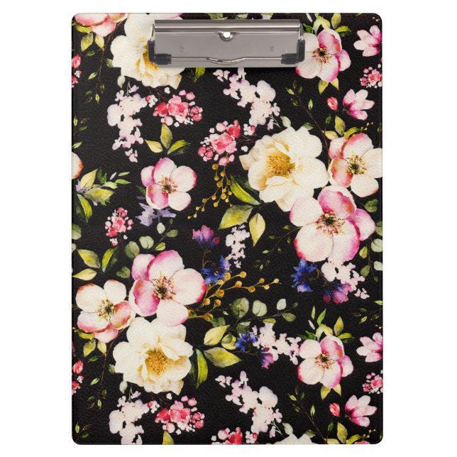 Rosa gelbe Rosen, schwarzer Hintergrund Klemmbrett (Vorderseite)