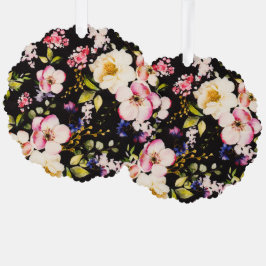 Rosa gelbe Rosen, schwarzer Hintergrund Ornament Karte