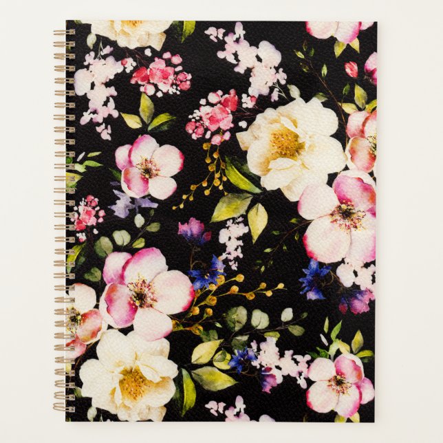 Rosa gelbe Rosen, schwarzer Hintergrund Planer (Vorderseite)