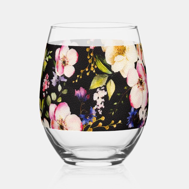 Rosa gelbe Rosen, schwarzer Hintergrund Weinglas Ohne Stiel (Vorderseite)