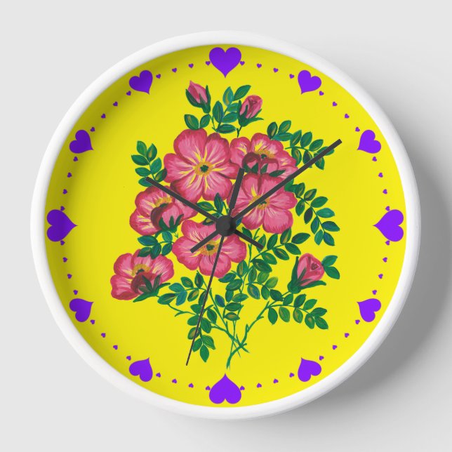 Rosa Gelbe Rosen Uhr (Vorderseite)