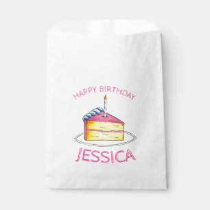 Rosa Gelbe Schicht Happy Geburtstagskuchen Slice C Geschenktütchen