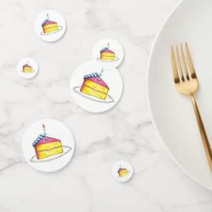 Rosa Gelbe Schicht Happy Geburtstagskuchen Slice C Konfetti
