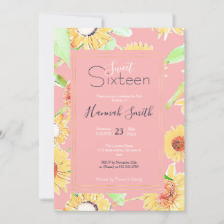 Rosa Gelbe Sonnenblumen Aquarellblumen Einladung