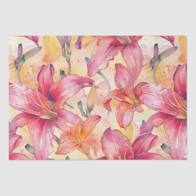 Rosa Gelbe Taglilien Seidenpapier (Vorderseite)