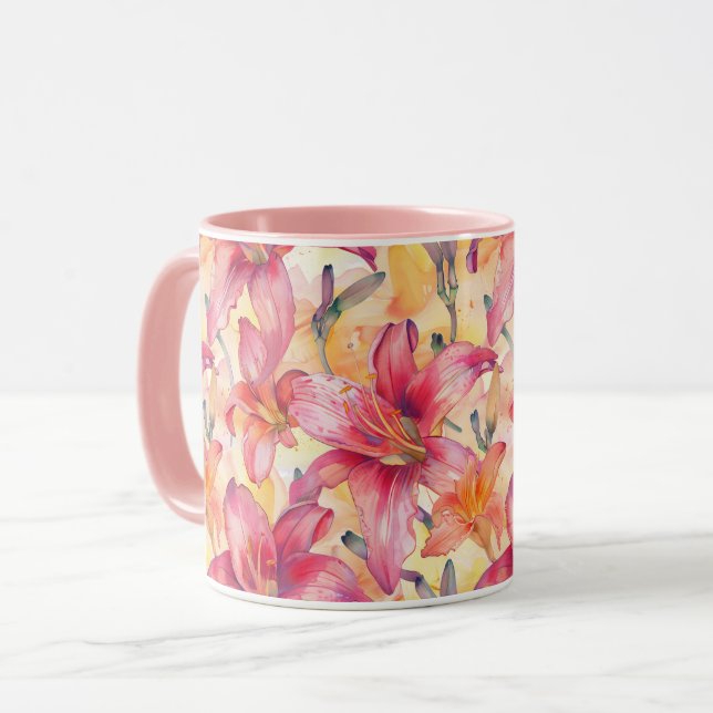 Rosa Gelbe Taglilien Tasse (Vorderseite Links)