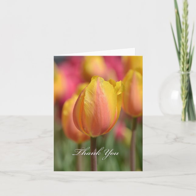 Rosa/gelbe Tulpen Dankeskarte (Vorderseite)