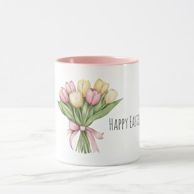 Rosa gelbe Tulpenblumen Ostern Tasse (Zentrum)