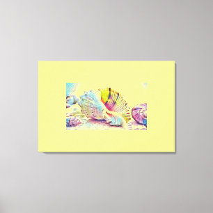 Rosa Gelbe und blaue Muscheln Aquarell Sommer Leinwanddruck