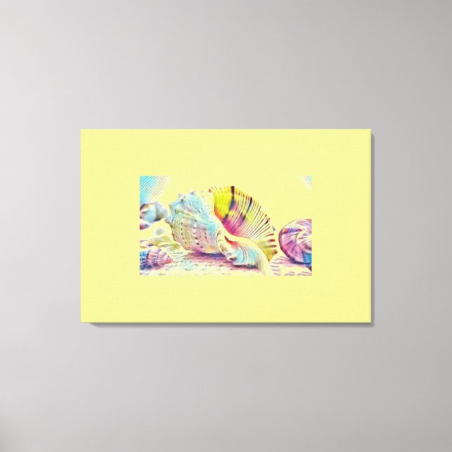 Rosa Gelbe und blaue Muscheln Aquarell Sommer Leinwanddruck (Vorderseite)