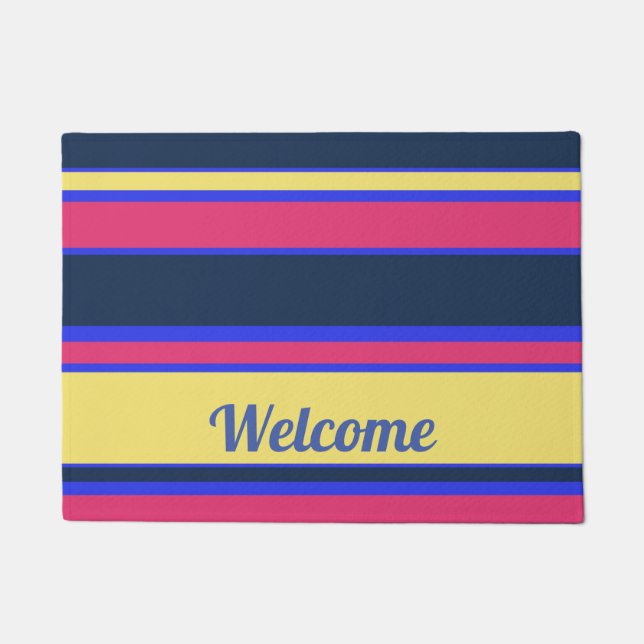 Rosa, gelbe und blaue Streifen Fußmatte (Vorderseite)