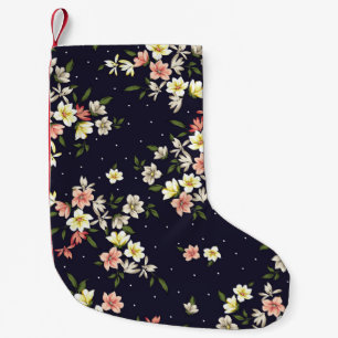rosa gelbe und braune kleine Blumen mit grünen Blä Kleiner Weihnachtsstrumpf