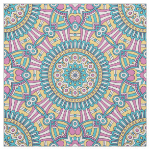 Rosa Gelbe und grüne Kaleidoskop-Blume Stoff