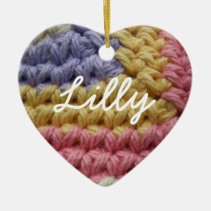 Rosa, Gelbe und Lavendel-Häkelstiche Keramikornament