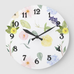 Rosa Gelbe Wasserfarbe Floral Große Wanduhr
