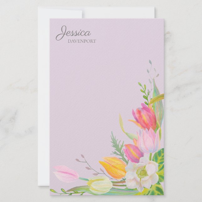 Rosa Gelbe Wasserfarben Tulips Springtime-Blume Briefpapier (Vorderseite)