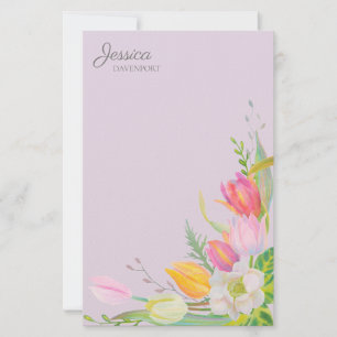 Rosa gelbe Wasserfarben Tulpen Frühlingsblumen Briefpapier