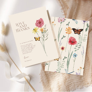 Rosa gelbe Wildblume Liebe und Dank Hochzeit Dankeskarte