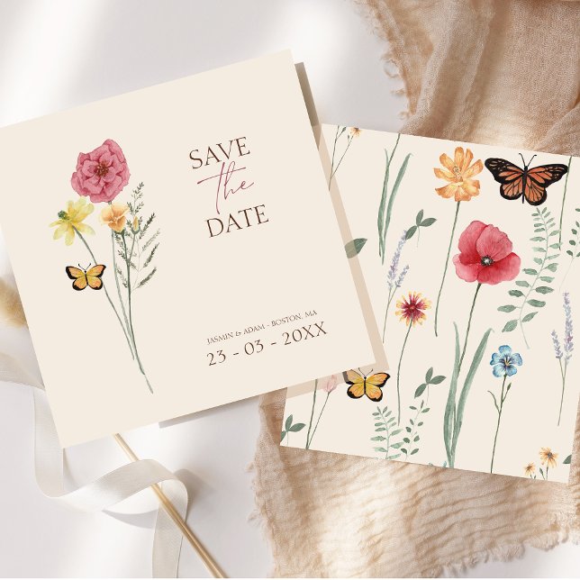 Rosa Gelbe Wildblume WhimsikSave the Date Save The Date (Simple Pink Yellow Wildflower Whimsical Wedding Save the Date Card)