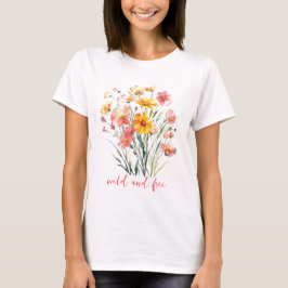 Rosa Gelbe Wildblumen Aquarell Wild und kostenlos T-Shirt