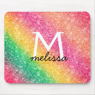 Rosa Gelber Regenbogen Glitzer Monogramm Mousepad