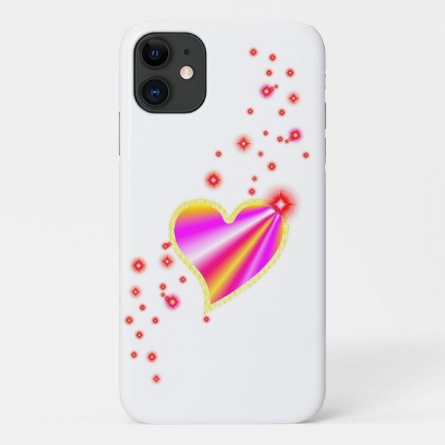Rosa gelber Regenbogen Herz mit Sternen Case-Mate iPhone Hülle (Rückseite)