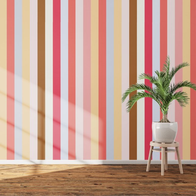 Rosa gelber Zirkus Markierungsstreifen Tapete (Circus awning summer stripes wallpaper)